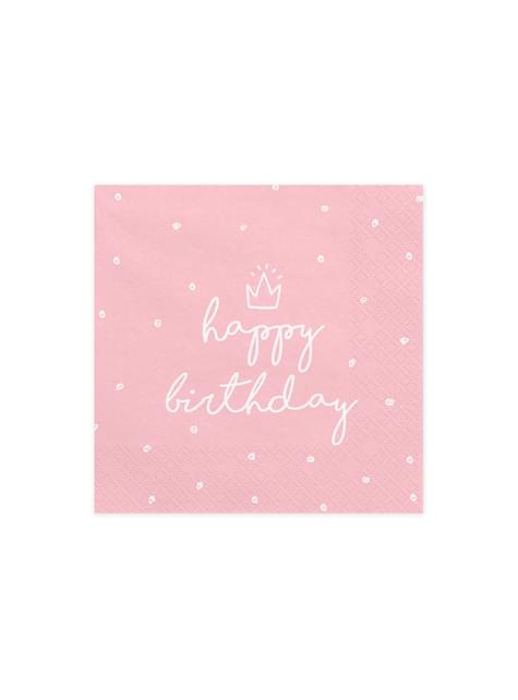 20 tovaglioli rosa Happy Birthday di cart (33x33 cm) - Happy Birthday.  Consegna express