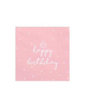 Sada 20 papierových obrúskov "Happy Birthday", ružová - všetko najlepšie k narodeninám