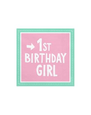 Set 20 "1st Birthday Girl" Paper Napkins, Pink - 1st Birthday