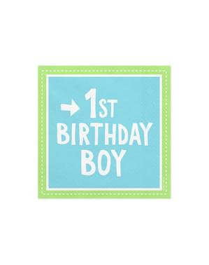 20 "प्रथम जन्मदिन का लड़का" पेपर नैपकिन, ब्लू - 1 जन्मदिन का सेट