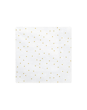 20 Hvide Papirservietter med Guld Prikke (33x33 cm) - First Communion