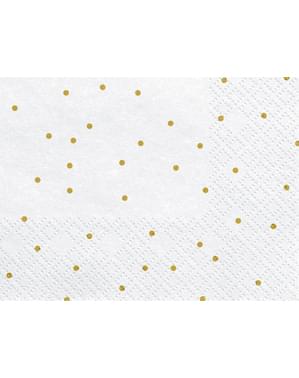 20 servilletas blancas con lunares dorados de papel (33x33 cm) - First communion