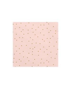 Set of 20 Pink Paper Napkins with Gold Dots - Wedding In Rose Colour
