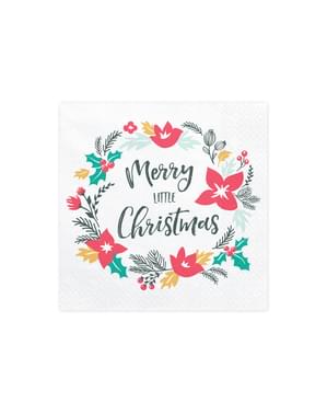 20 "Mutlu Noeller" Set Baskı Kağıt Peçeteler, Beyaz - Merry Xmas Collection