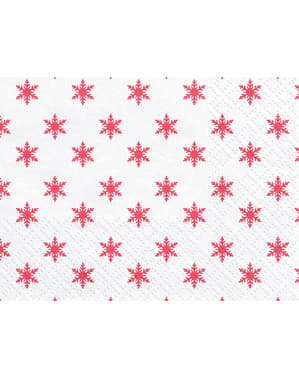 Sada 20 obrúskov z bieleho papiera s červenými snehovými vločkami - kolekcia Merry Xmas