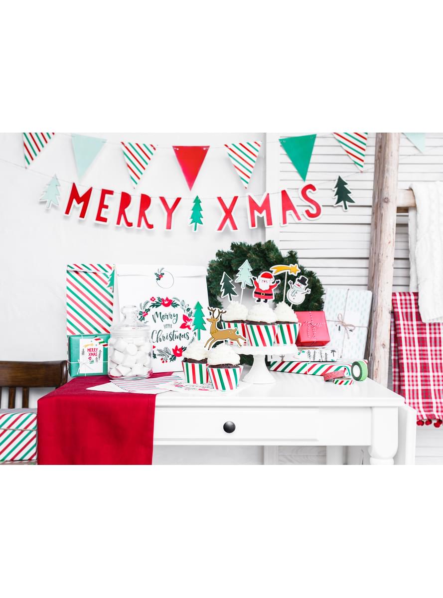 Set 20 bílých papírových ubrousků s červenými sněhovými vločkami - Merry Xmas Collection