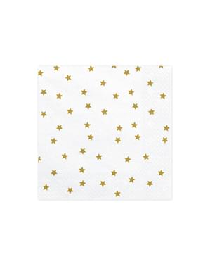 20 witte papieren servetten met gouden sterren (33x33 cm)