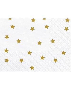 20 serviettes blanches avec étoiles dorées en papier