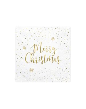Altın "Merry Christmas" baskı ile 20 beyaz kağıt peçeteler ayarla - Merry Xmas koleksiyonu