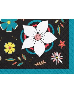 Set 20 Serbet Kertas Hitam dengan Bunga - Koleksi Dia de Los Muertos