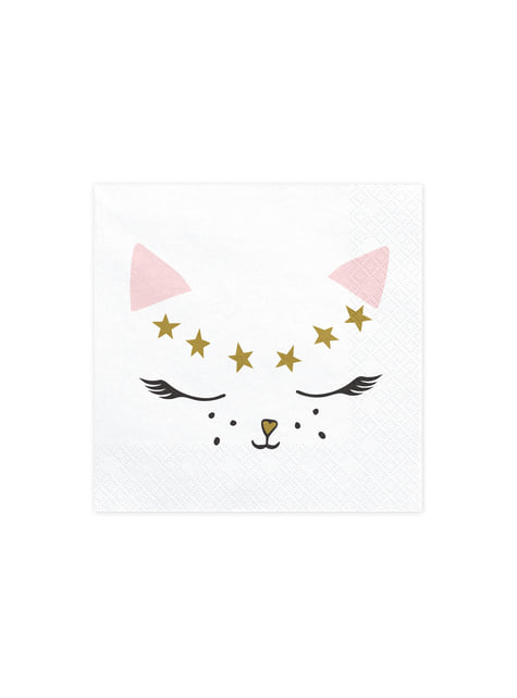 20 servilletas blancas con estampado de gato de papel (33x33 cm) - Meow Party