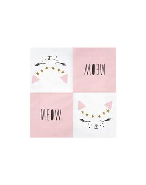 20 servilletas blancas con estampado de gato de papel (33x33 cm) - Meow Party