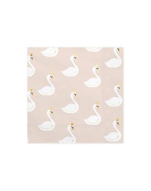 Set 20 Pastel Pink Paper Napkins dengan Swans - Lovely Swan