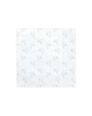 Set 20 Serbet Kertas Putih dengan Doves Perak - Komuni Pertama