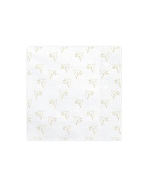 Set 20 Serbet Kertas Putih dengan Doves Emas - Komuni Pertama