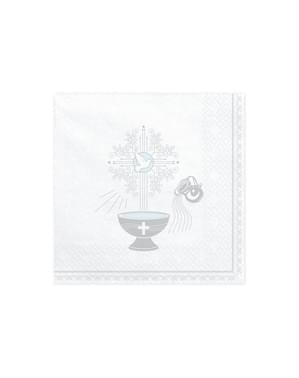 Set 20 Serbet Kertas Putih dengan Silver Chalice Print - Komuni Pertama