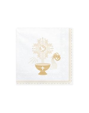 Set 20 Serbet Kertas Putih dengan Gold Chalice Print - Komuni Pertama