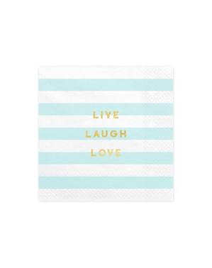 Sada 20 papierových servítiek "Live Laugh Love", pastelovo modrá - mňam