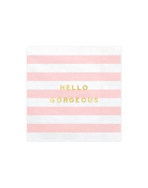 20 "Hello Gorgeous"종이 냅킨 세트, 파스텔 핑크 - 맛있는 세트