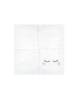 20 serviettes blanches à motifs en papier - Unicorn