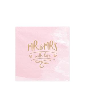 20 "Mr & Mrs" Kağıt Peçeteler, Pembe Set - Çok Tatlı Düğün