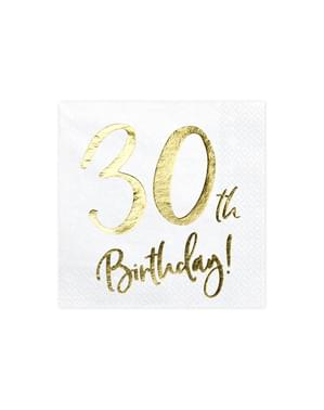 Komplekts no 20 "30. dzimšanas dienas" papīra salvetēm, balta - pagrieziena dzimšanas diena