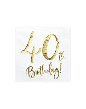 Komplekt 20 "40. sünnipäeva" paber salvrätikud, valge - verstapost sünnipäev