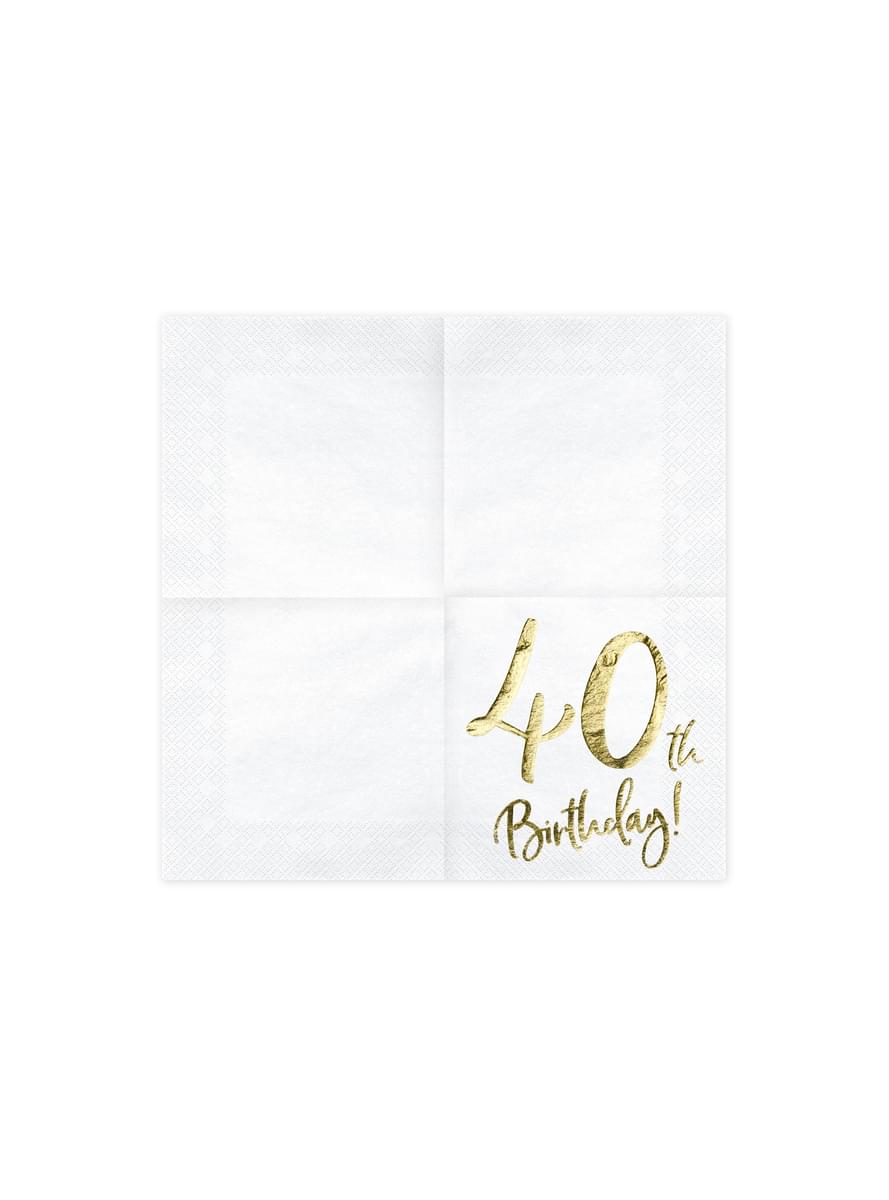 Набор из 20 бумажных салфеток "40 лет", белый - Milestone Birthday