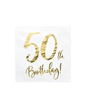 50 Urodziny Zestaw 20 białe papierowe serwetki - Milestone Birthday