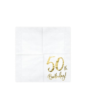 50 Urodziny Zestaw 20 białe papierowe serwetki - Milestone Birthday