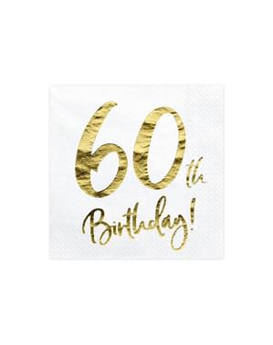 20 "60. dzimšanas dienas" papīra salvetes, balts - pagrieziena diena