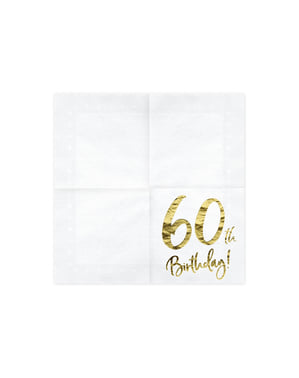 Set 20 "60th Birthday" Paper Napkins, White - Milestone Birthday