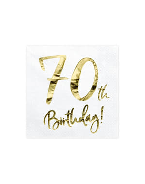 Set 20 "70th Birthday" Paper Napkins, White - Milestone Birthday