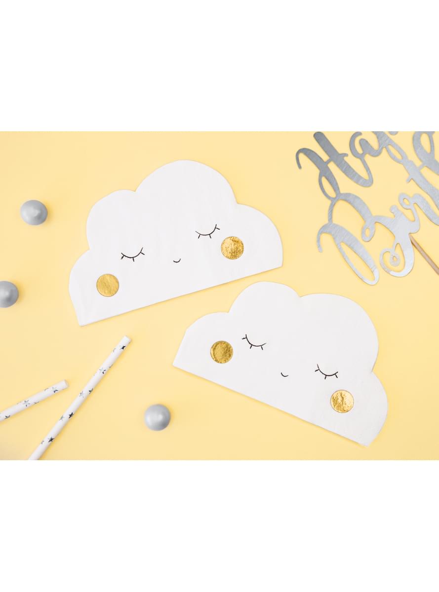 20 Cloud-Shaped Paper Napkins, Whit (32x19 cm) - Little Plane