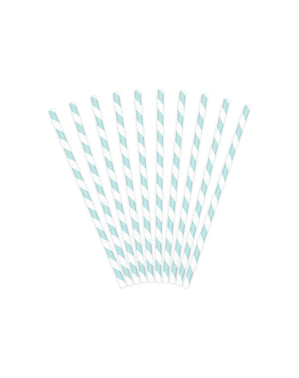 10 Çizgili Kağıt Dilim Seti, Açık Mavi & Beyaz - Tozlu Mavi