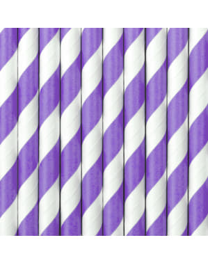 10 Purple Papír Straws a White Stripes - Space fél