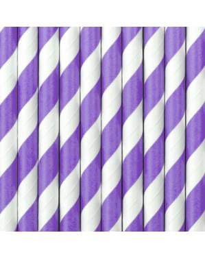 10 cannucce lilla con strisce bianche di carta - Space Party
