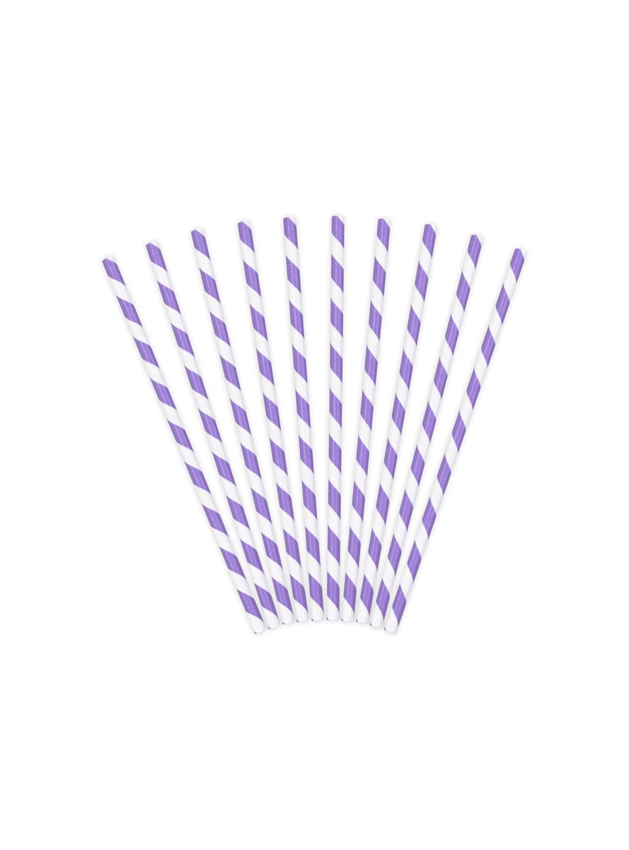 10 pajitas lilas con rayas blancas de papel - Space Party
