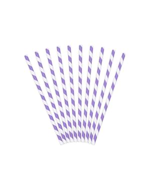 10 pajitas lilas con rayas blancas de papel - Space Party