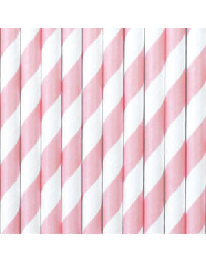 10 cannucce rosa pastello a strisce bianche di carta - Unicorn