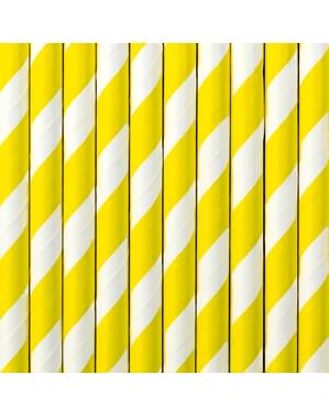 10 pailles jaunes en papier - Aloha