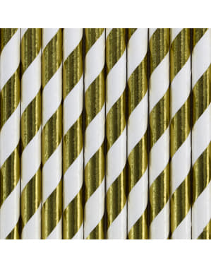 10 pailles à rayures dorées en papier - Trick or Treat Collection