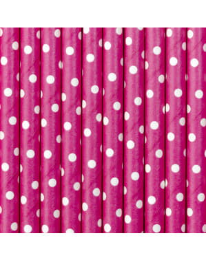 Set 10 Sedotan Kertas Merah Muda dengan Polka Dots - Polka Dots Collection