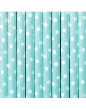 Set 10 Sedotan Kertas Polka Dot, Pastel Blue & White