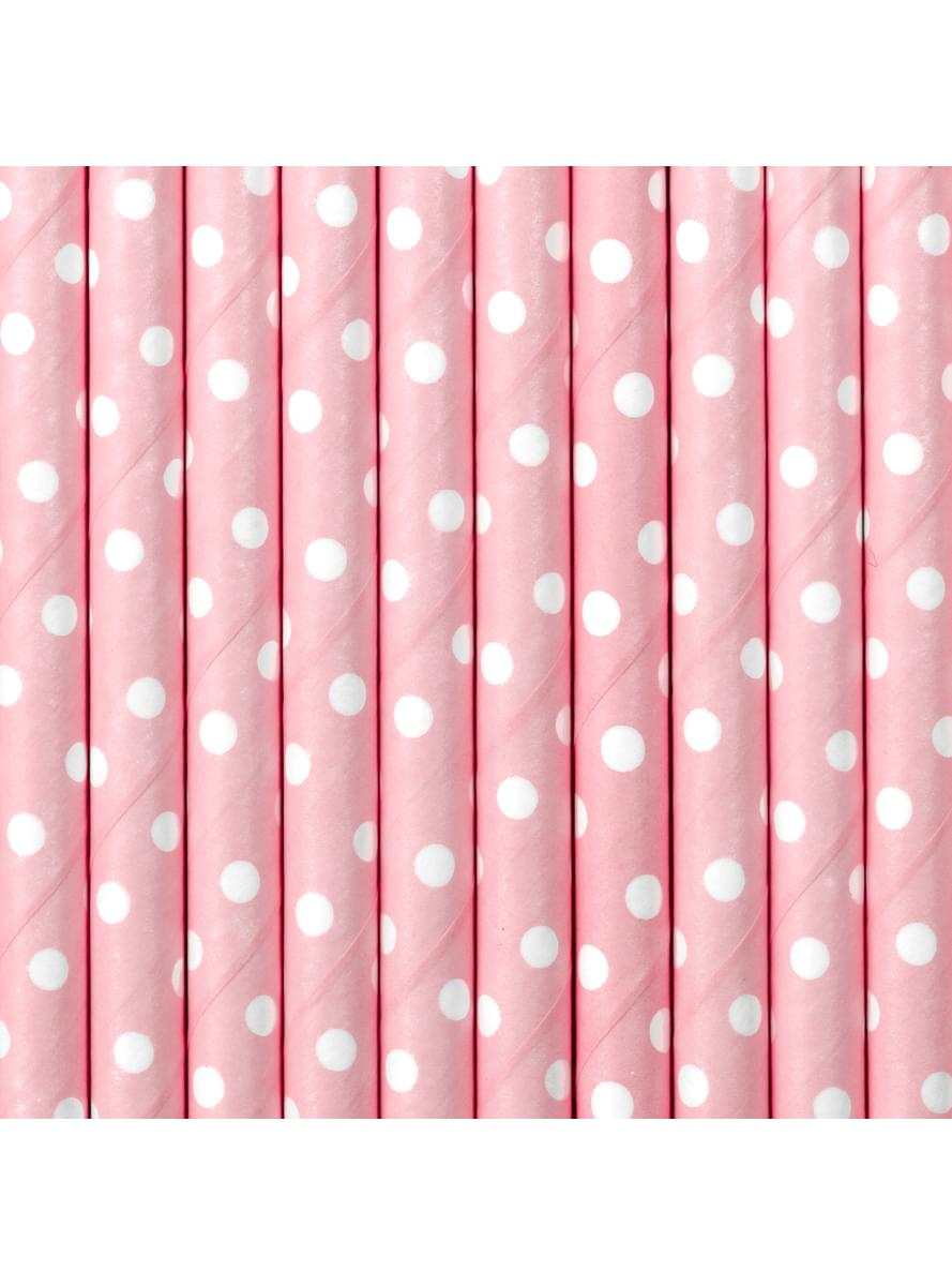 10 cannucce rosa pastello con pois bianchi di carta - Gold Bridal Shower