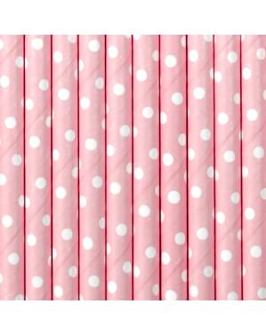 10 pajitas rosas pastel con lunares blancos de papel - Gold Bridal Shower