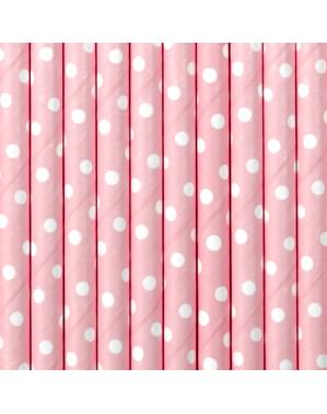 Set 10 Sedotan Kertas Pastel Pink dengan White Polka Dots - Gold Bridal Shower