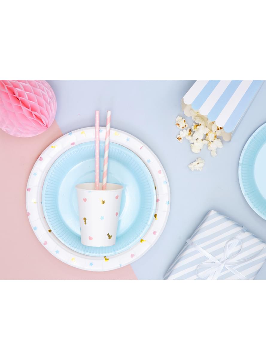 10 cannucce rosa pastello con pois bianchi di carta - Gold Bridal Shower