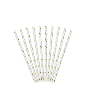 10 paie de băut albe cu stele aurii de hârtie - Happy New Year Collection