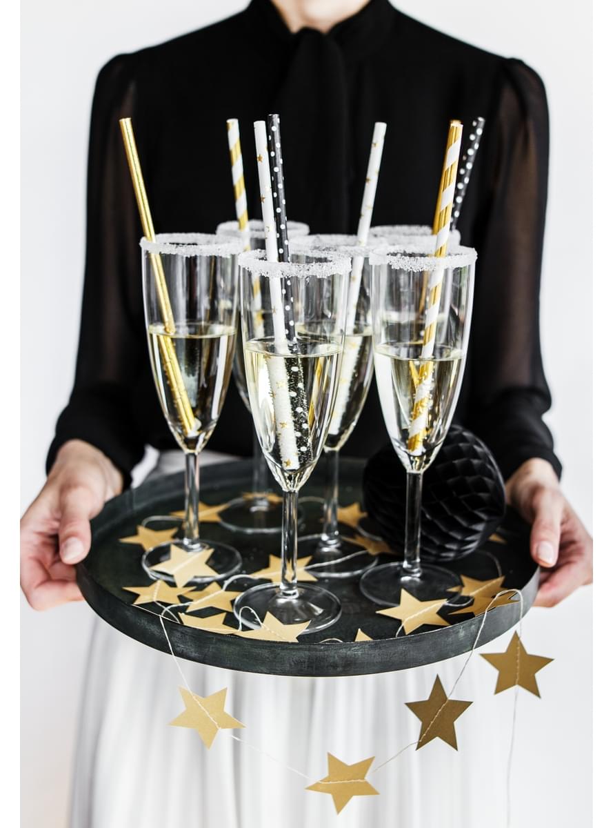 גדר של 10 קשיות לבנות עם כוכבי זהב - Happy New Year אוסף